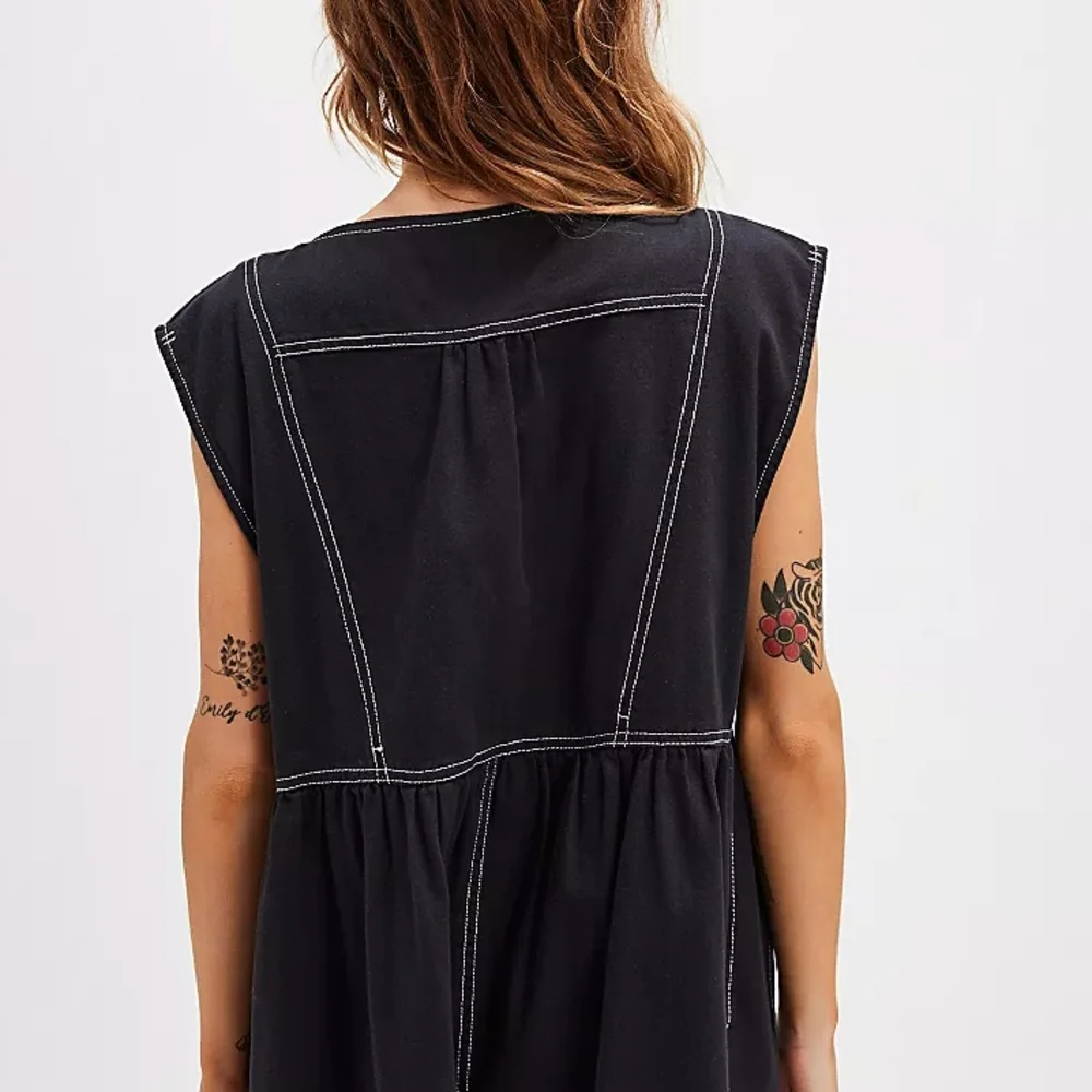 Free People Black Sleeveless Dress with White Stitching - Picture 2 of 7